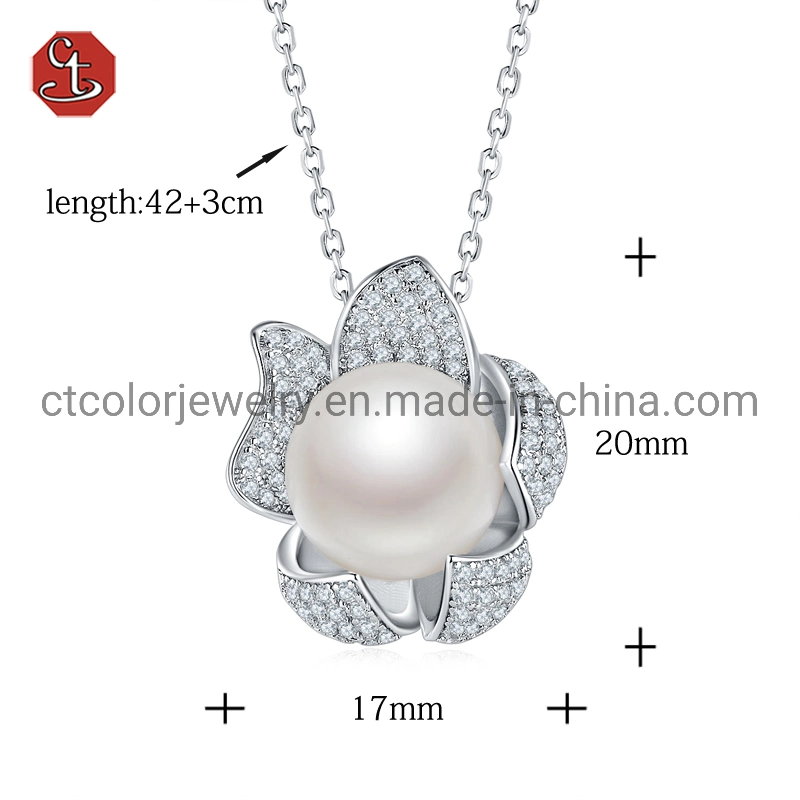 Silver 925 Pearl Necklace jewelry Fashion Exquisite Flower Shape With Zircon