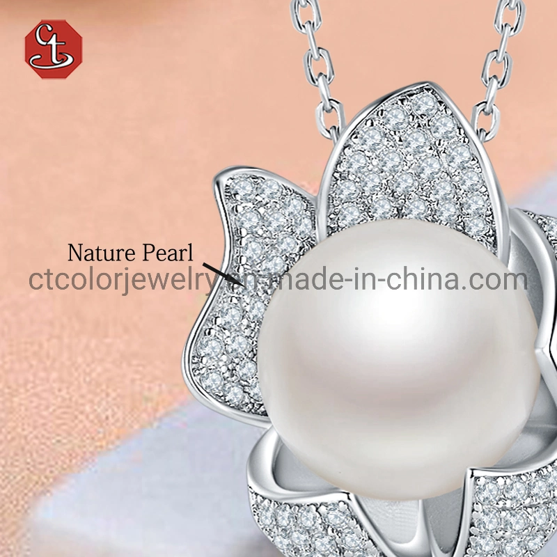 Silver 925 Pearl Necklace jewelry Fashion Exquisite Flower Shape With Zircon