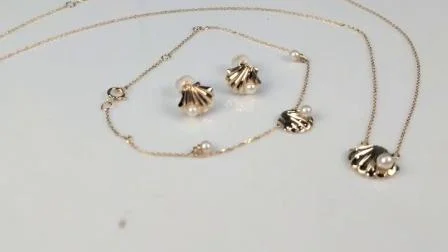 Muschelförmige Süßwasserperlen-Halskette. Großhandel Halskette aus 585er reinem Gold