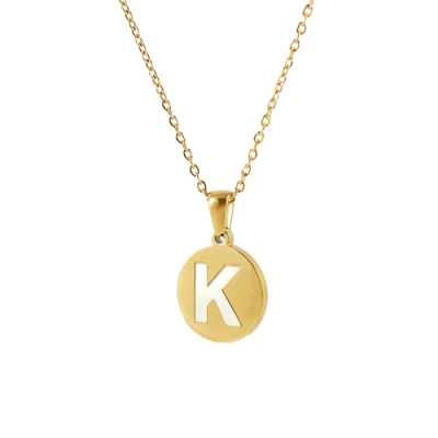 Mode A bis Z Buchstaben Charms Edelstahl Initialen 18 Karat vergoldet Schmuck runde Form Alphabet Anhänger Halskette für Frauen
