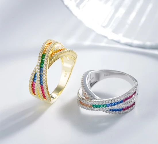 2023 Mode-Ring aus 925er-Sterlingsilber mit Regenbogen-CZ